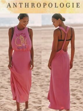 ANTHRO JORDAN NICKSON X CELANDINE TWIST BACK COTTON PINK LIMON MAXI DRESS *NWT*